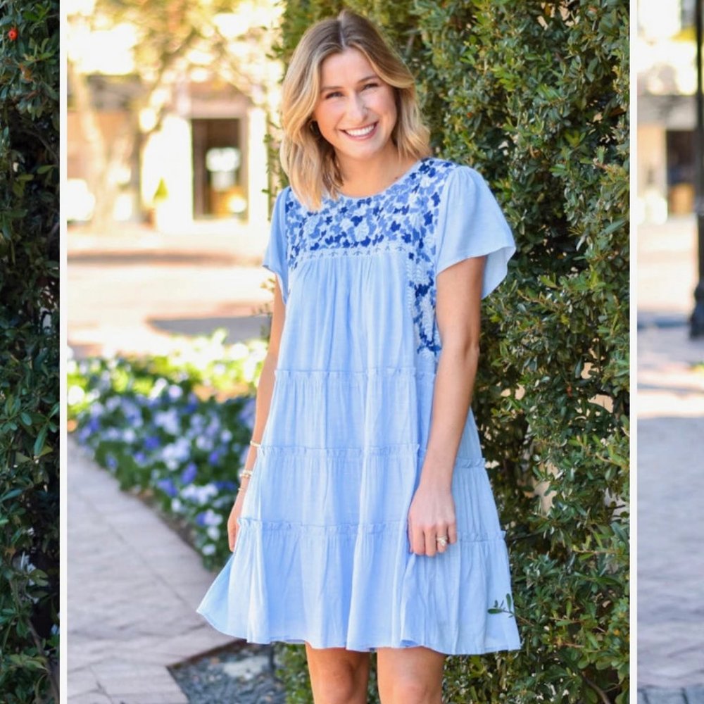 Blue Embroidered J Marie Dress